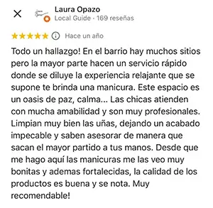 Reseña en Google de cinco estrellas de Laura Opazo