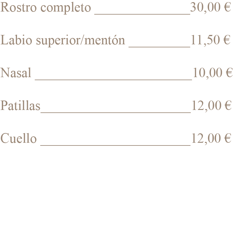 Lista de precios de servicios de depilación facial con cera, hilo o pinza