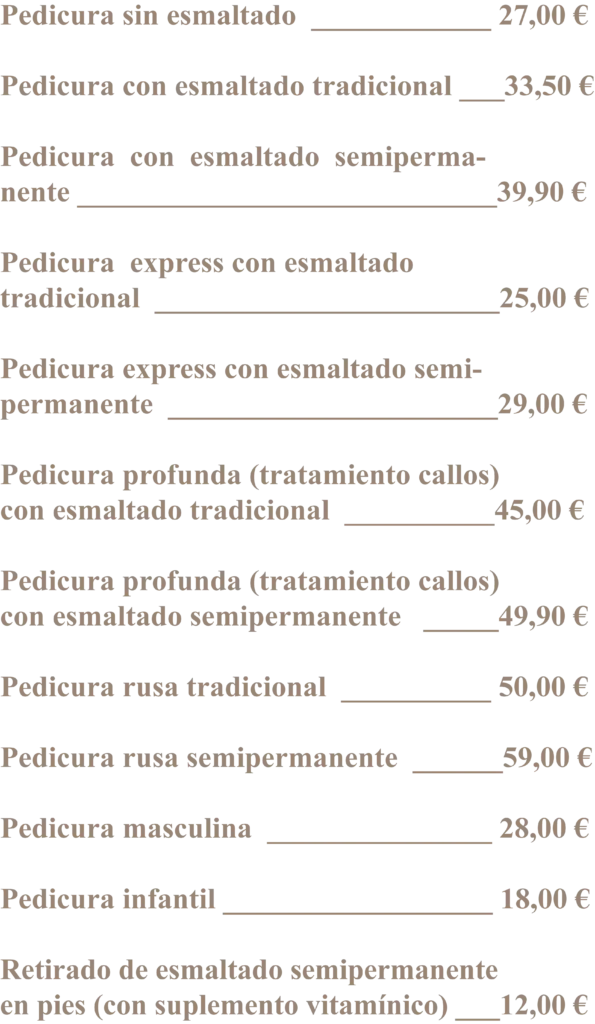 Lista de precios de pedicuras