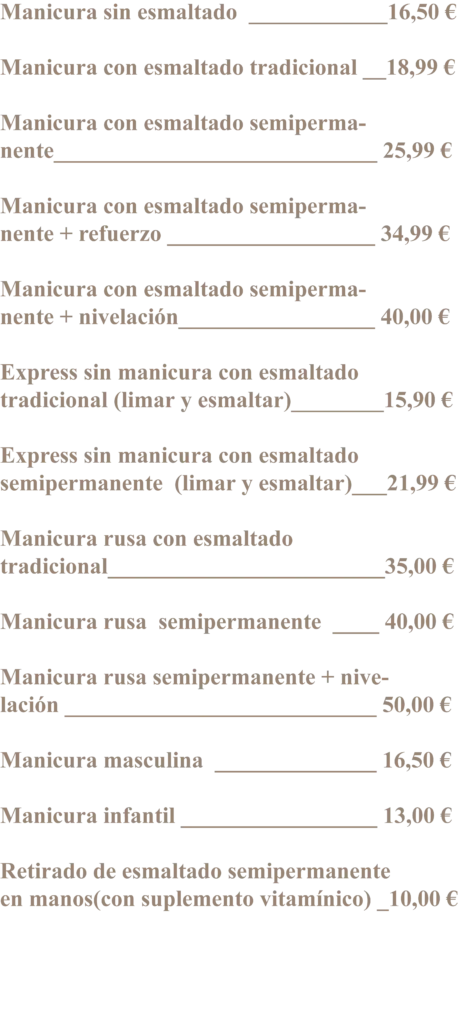 Lista de precios de manicuras